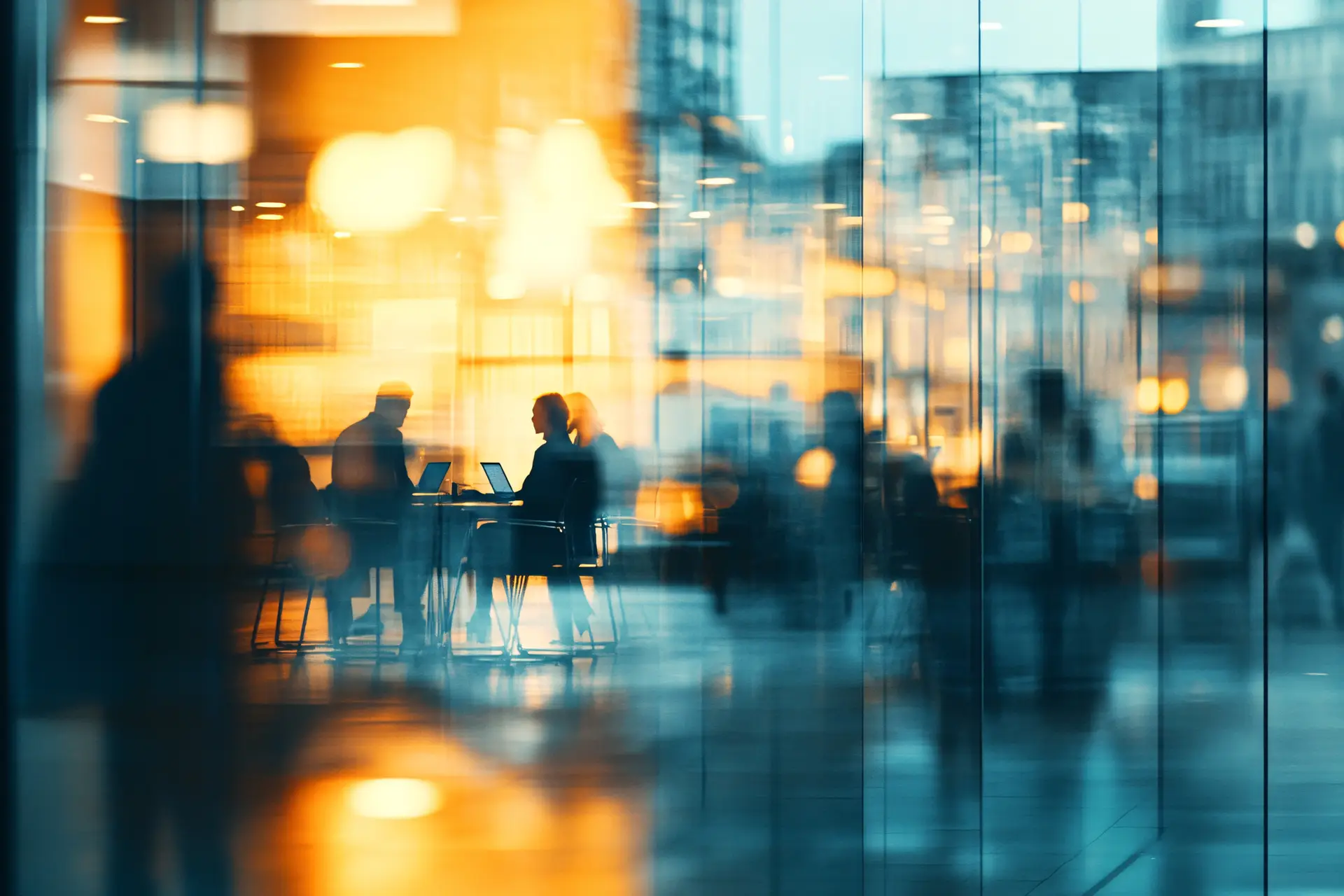 Blurred office space with workers at desks